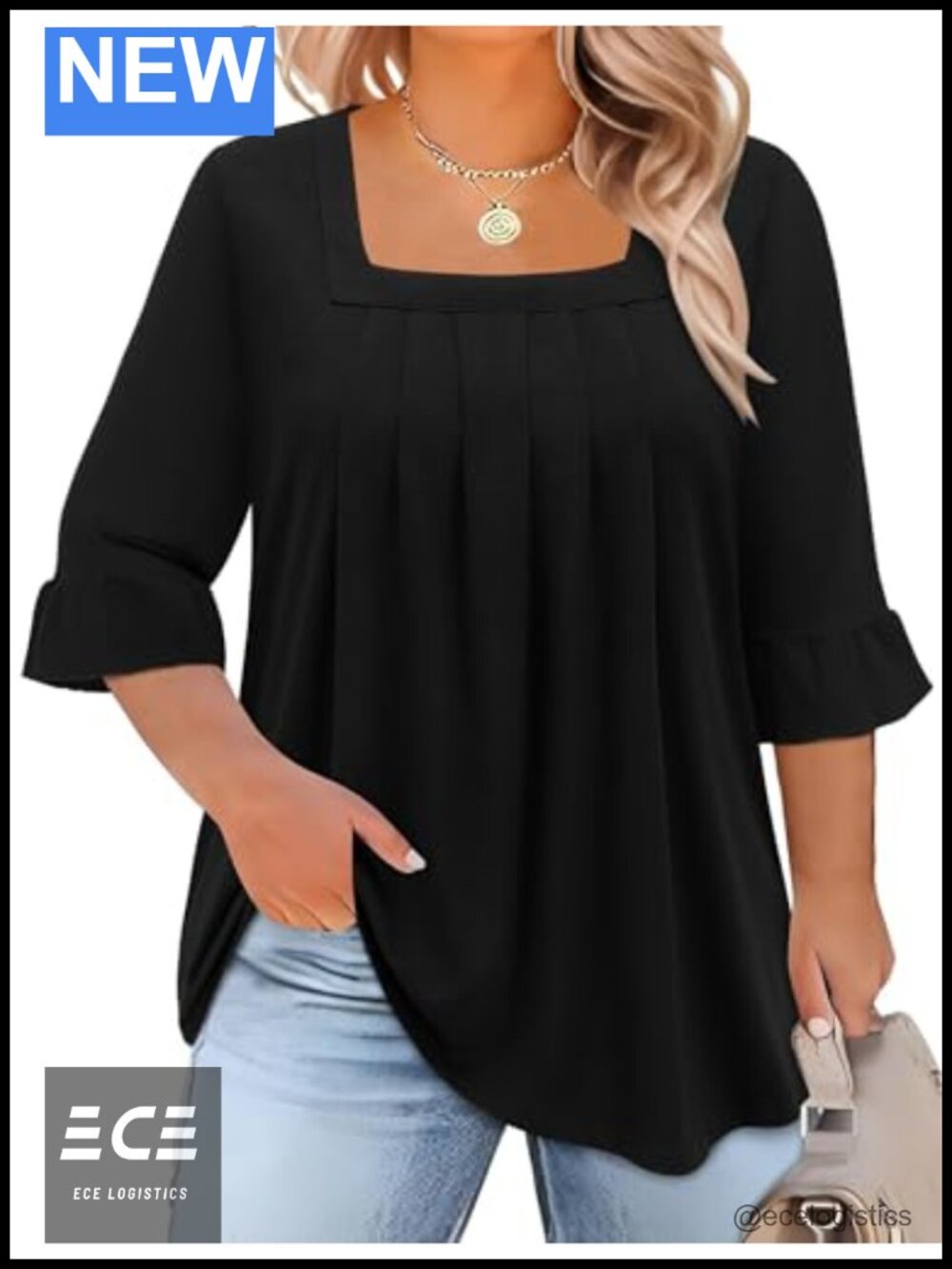 Plus Size Tunic Top Short Sleeve Square Neck Loose Fit for Leggings